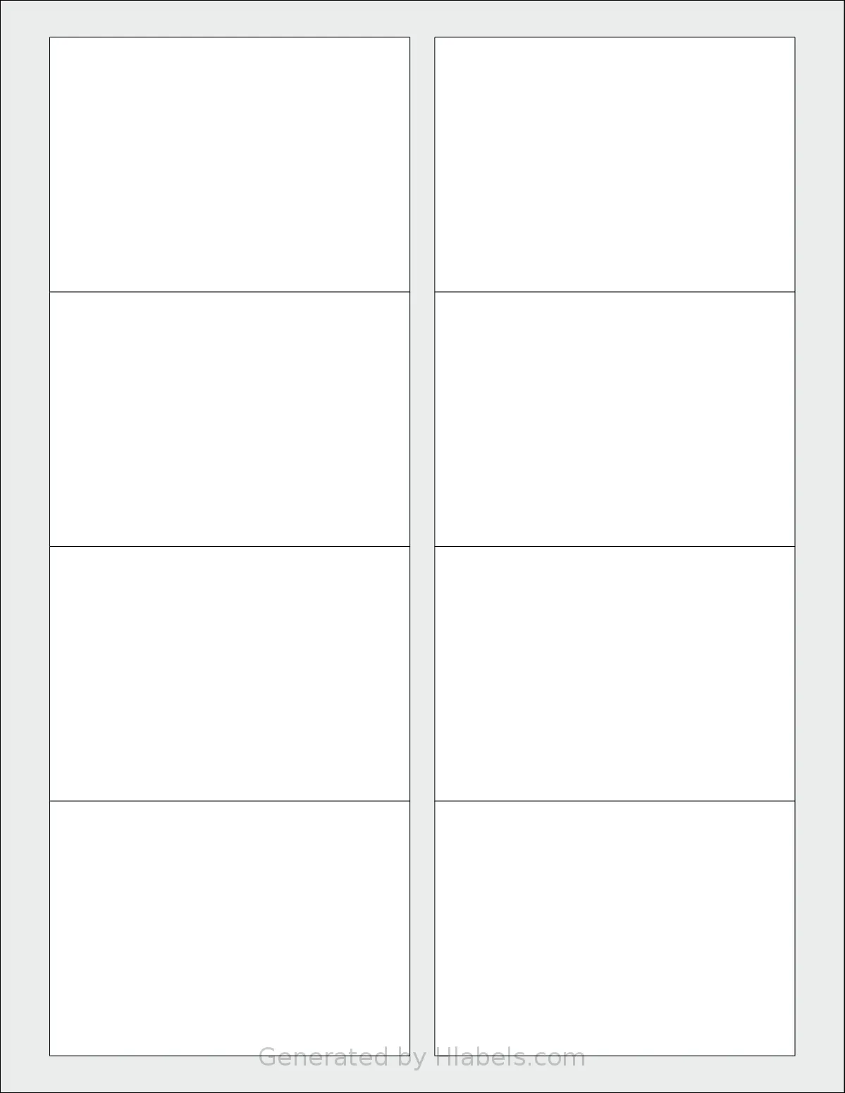 SheetLabels® SL7 template with 8 rectangular 3.625 x 2.5625 inch labels per sheet, on Letter-size adhesive blank label sheets.