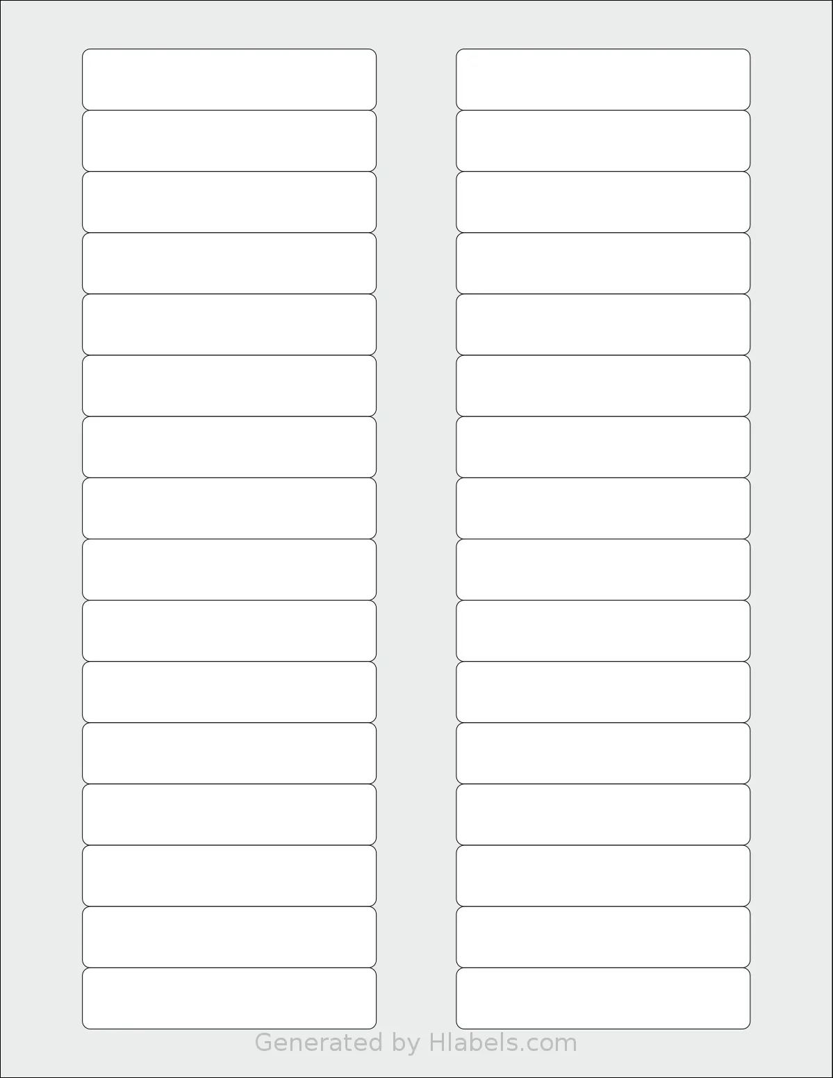 SheetLabels® SL704 template with 32 rectangular 3 x 0.625 inch labels per sheet, on Letter-size adhesive blank label sheets.