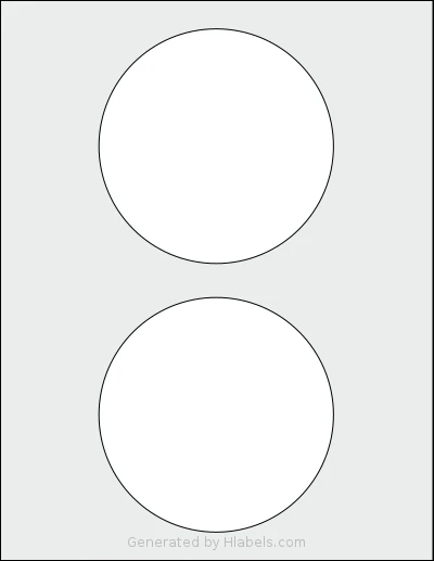 SheetLabels® SL727 template with 2 circle labels per sheet, each 4.6 inch in diameter, on Letter-size adhesive blank label sheets.