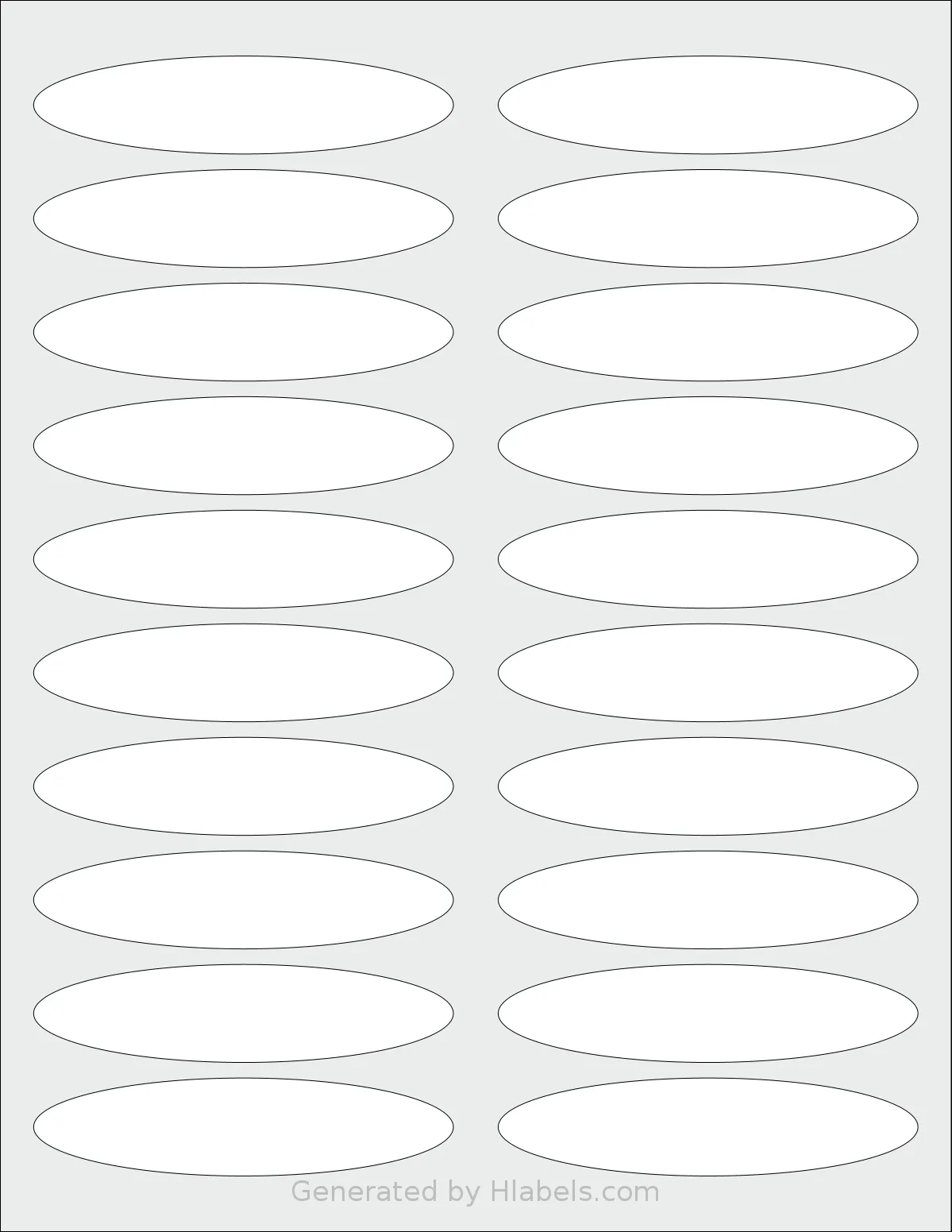 SheetLabels® SL730 template with 20 oval 3.75 x 0.875 inch labels per sheet, on Letter-size adhesive blank label sheets.