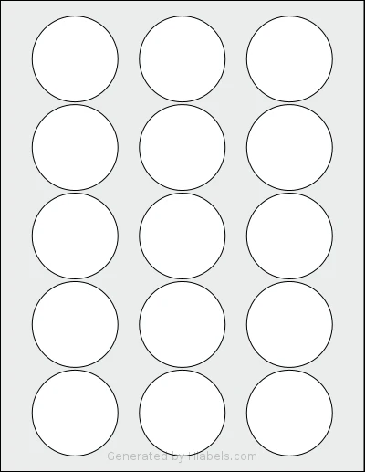 SheetLabels® SL738 template with 15 circle labels per sheet, each 2 inch in diameter, on Letter-size adhesive blank label sheets.