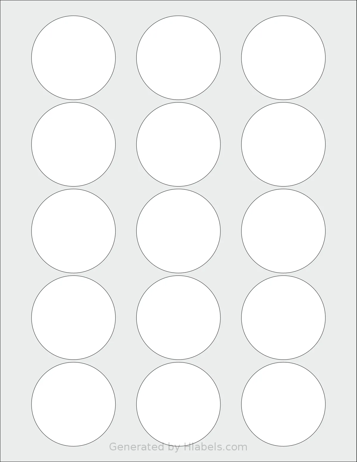 SheetLabels® SL738 template with 15 circle labels per sheet, each 2 inch in diameter, on Letter-size adhesive blank label sheets.