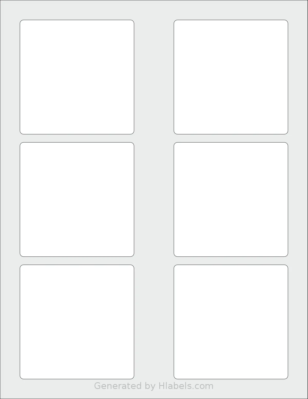 SheetLabels® SL740 template with 6 square 3.15 x 3.15 inch labels per sheet, on Letter-size adhesive blank label sheets.