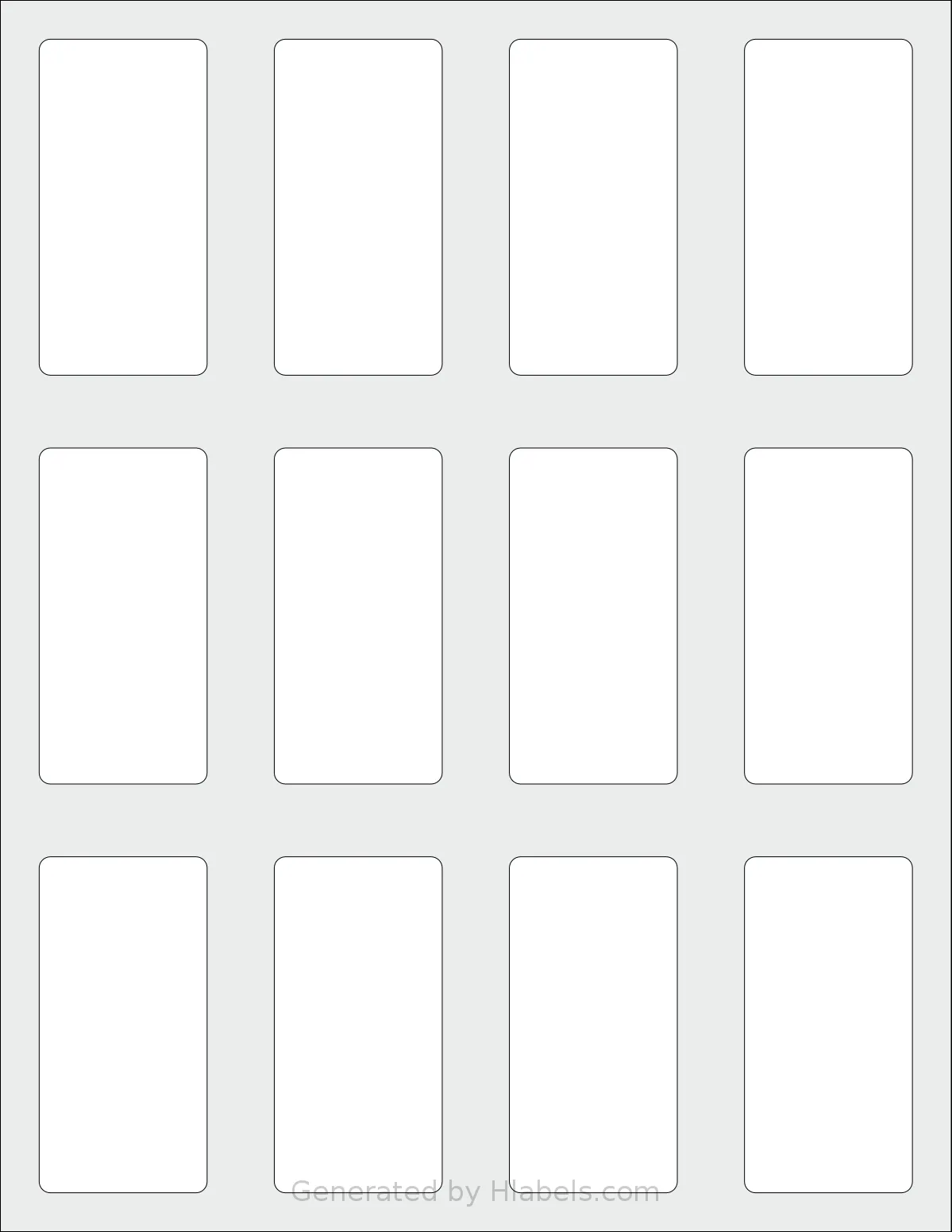 SheetLabels® SL742 template with 12 rectangular 1.5 x 3 inch labels per sheet, on Letter-size adhesive blank label sheets.