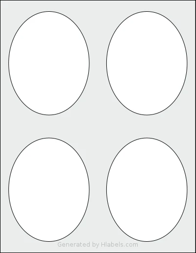 SheetLabels® SL753 template with 4 oval 3.5 x 4.5 inch labels per sheet, on Letter-size adhesive blank label sheets.