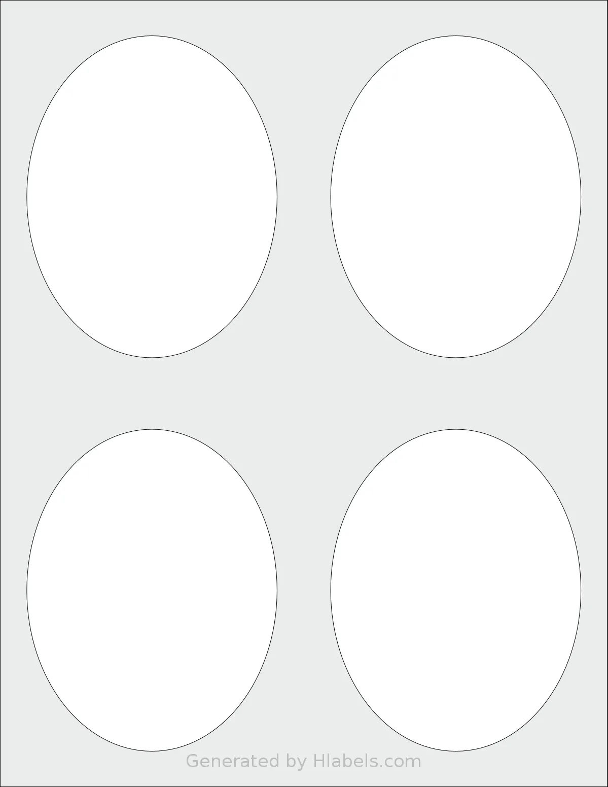 SheetLabels® SL753 template with 4 oval 3.5 x 4.5 inch labels per sheet, on Letter-size adhesive blank label sheets.