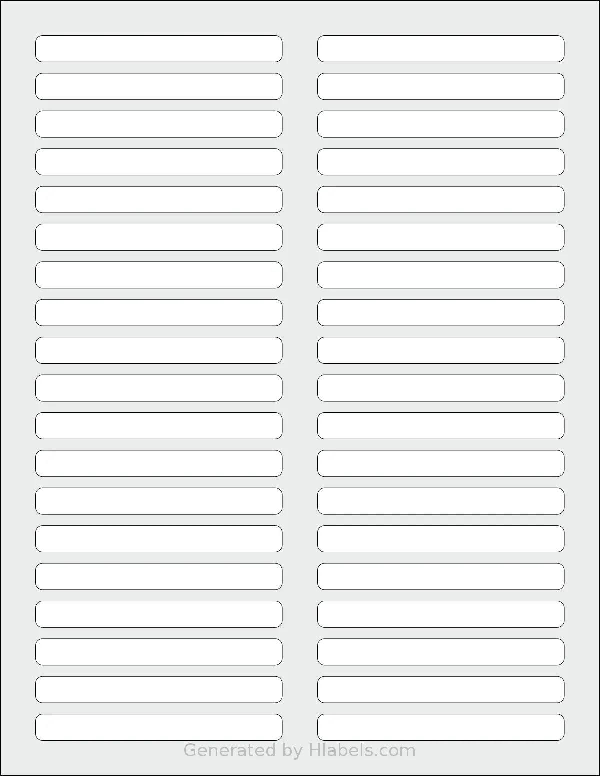 SheetLabels® SL755 template with 38 rectangular 3.5 x 0.375 inch labels per sheet, on Letter-size adhesive blank label sheets.