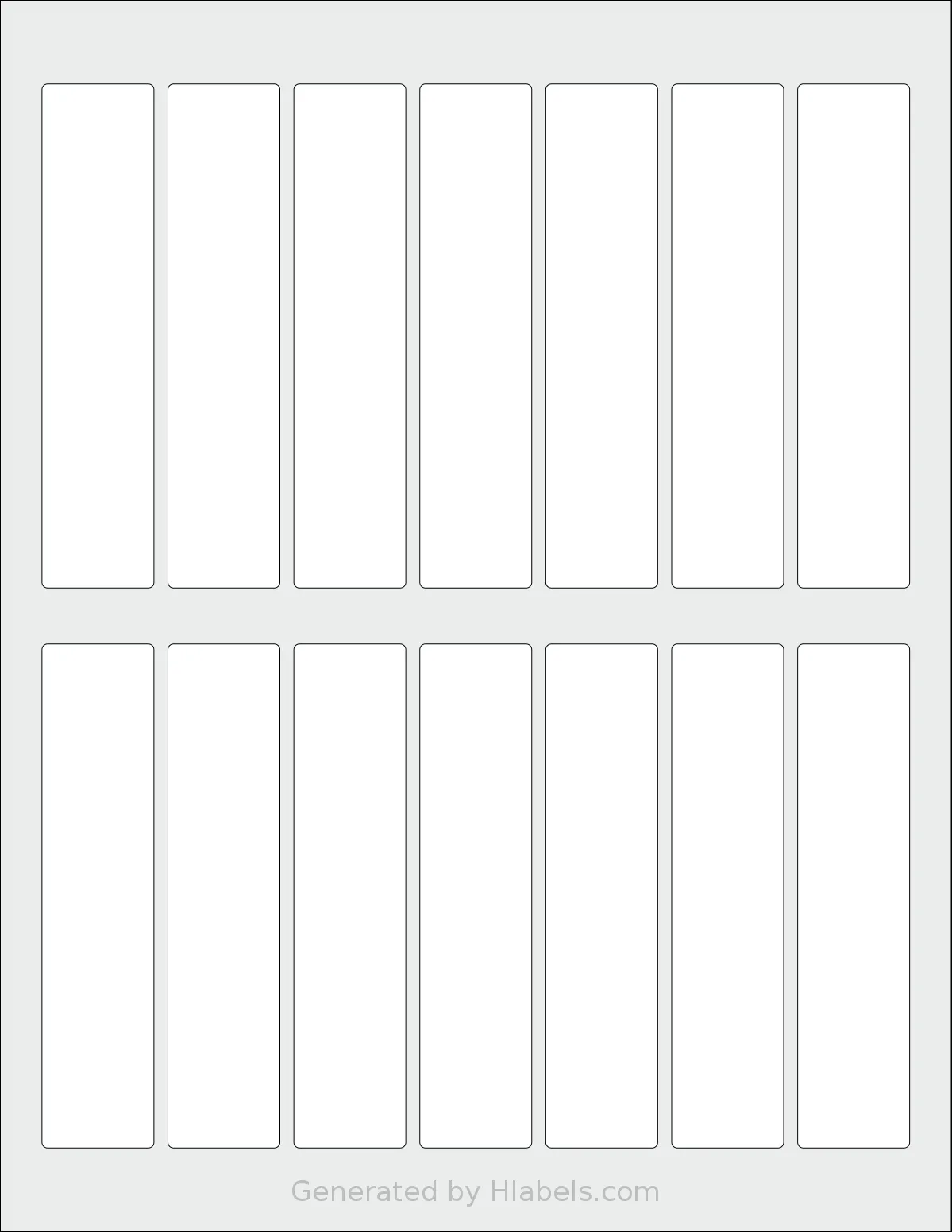 SheetLabels® SL767 template with 14 rectangular 1 x 4.5 inch labels per sheet, on Letter-size adhesive blank label sheets.