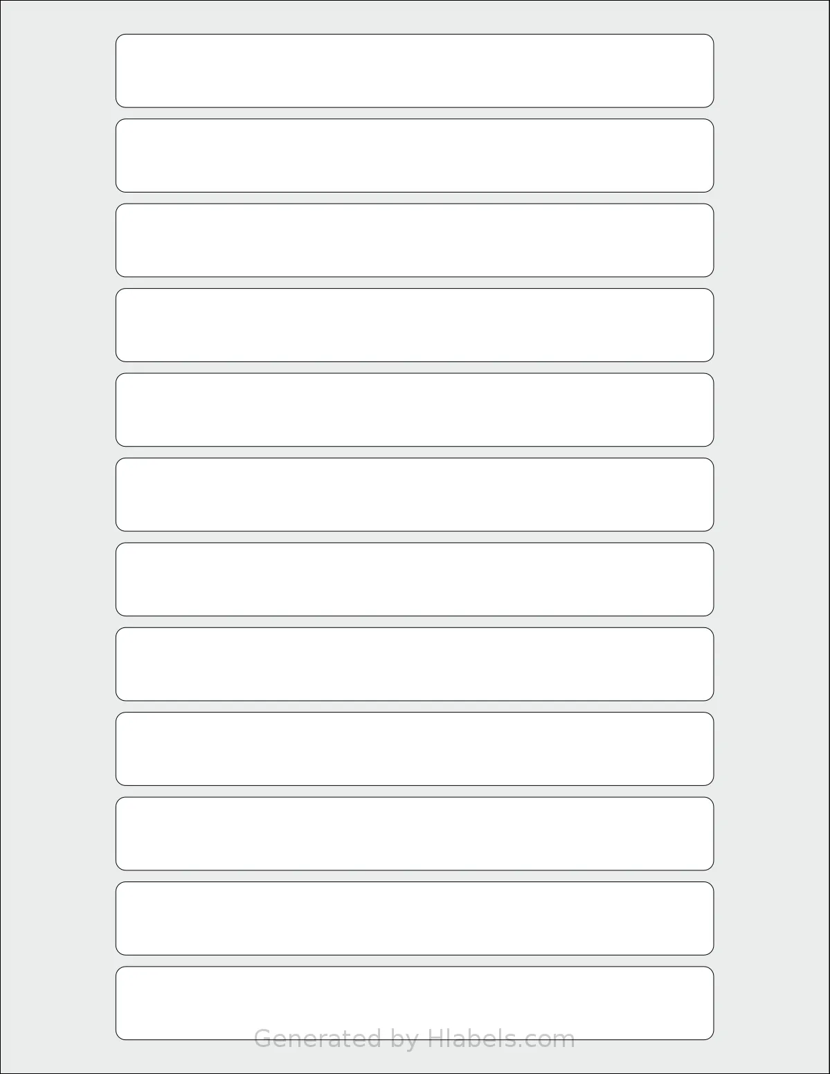 SheetLabels® SL780 template with 12 rectangular 6.125 x 0.75 inch labels per sheet, on Letter-size adhesive blank label sheets.