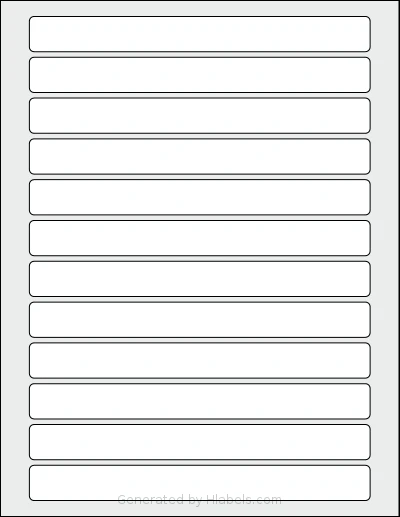 SheetLabels® SL781 template with 12 rectangular 7.25 x 0.75 inch labels per sheet, on Letter-size adhesive blank label sheets.