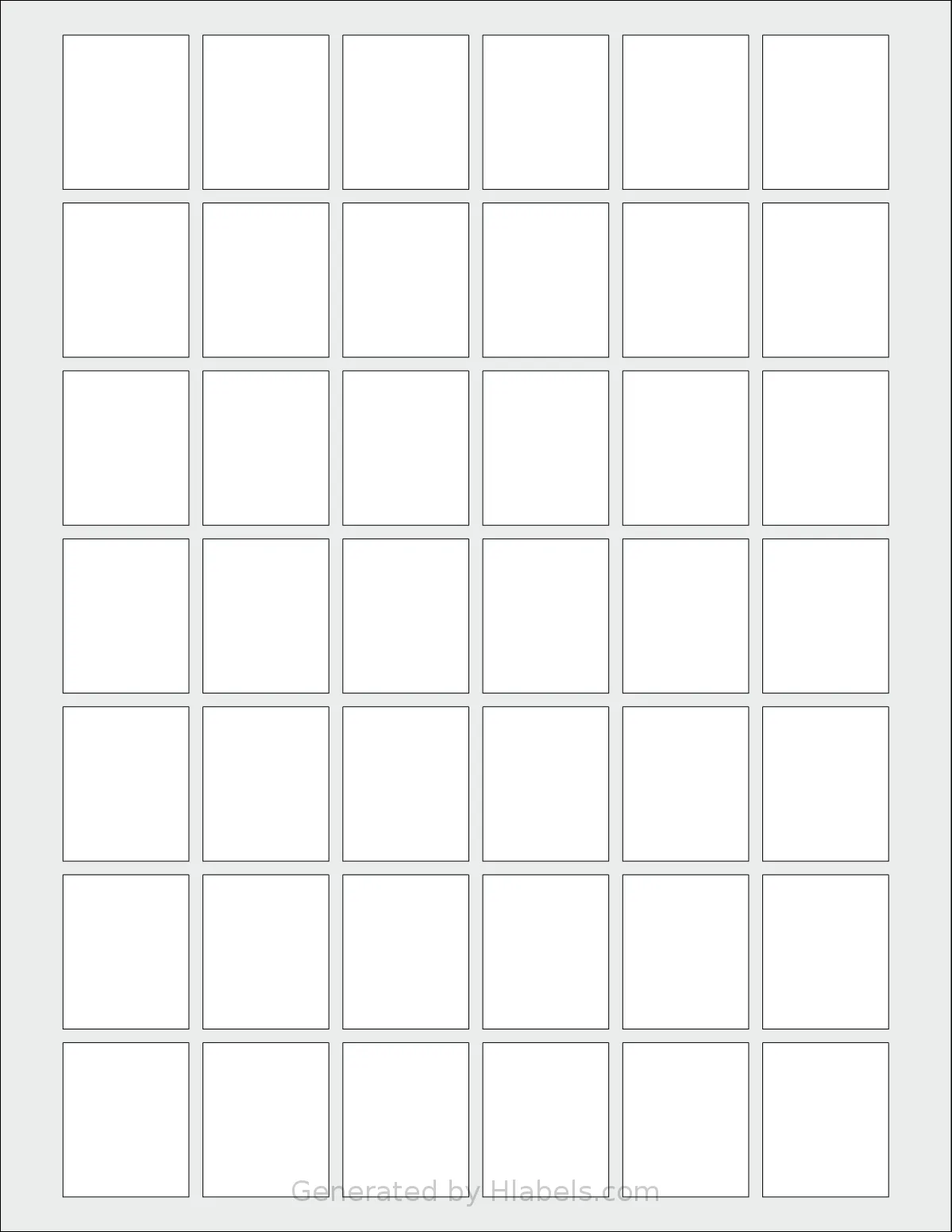 SheetLabels® SL797 template with 42 rectangular 1.125 x 1.378 inch labels per sheet, on Letter-size adhesive blank label sheets.
