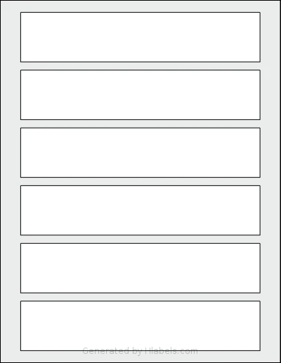 SheetLabels® SL8 template with 6 rectangular 7.25 x 1.5 inch labels per sheet, on Letter-size adhesive blank label sheets.
