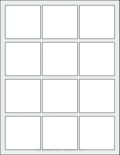 SheetLabels® SL807 template with 12 rectangular 2.5 x 2.375 inch labels per sheet, on Letter-size adhesive blank label sheets.