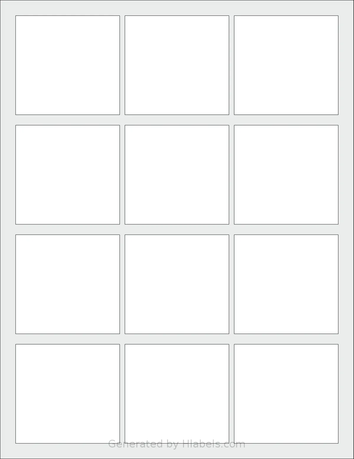 SheetLabels® SL807 template with 12 rectangular 2.5 x 2.375 inch labels per sheet, on Letter-size adhesive blank label sheets.
