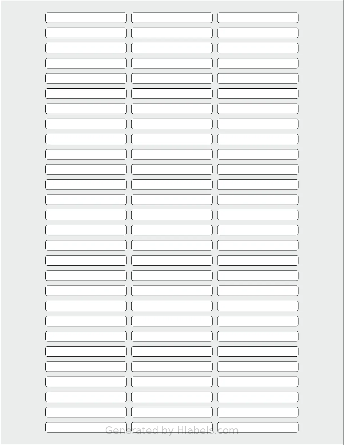 SheetLabels® SL820 template with 84 rectangular 2 x 0.25 inch labels per sheet, on Letter-size adhesive blank label sheets.