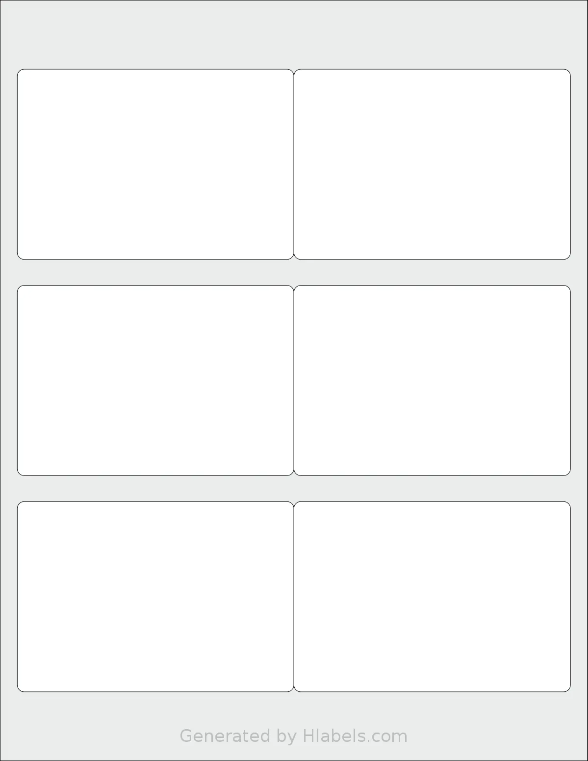 SheetLabels® SL821 template with 6 rectangular 4 x 2.75 inch labels per sheet, on Letter-size adhesive blank label sheets.