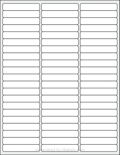 SheetLabels® SL831 template with 63 rectangular 2.625 x 0.5 inch labels per sheet, on Letter-size adhesive blank label sheets.