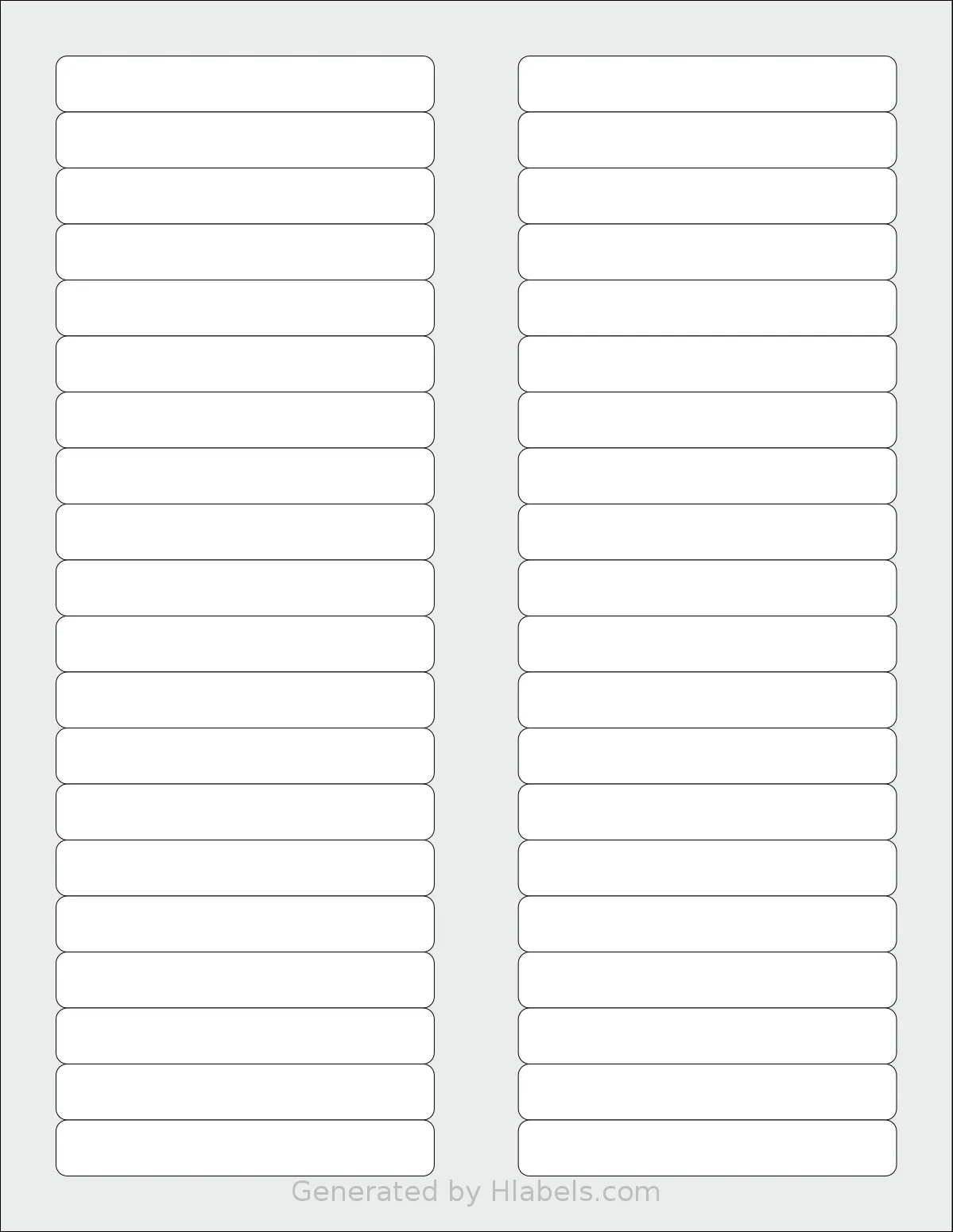 SheetLabels® SL832 template with 40 rectangular 3.375 x 0.5 inch labels per sheet, on Letter-size adhesive blank label sheets.
