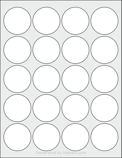 SheetLabels® SL939 template with 20 circle labels per sheet, each 1.9 inch in diameter, on Letter-size adhesive blank label sheets.