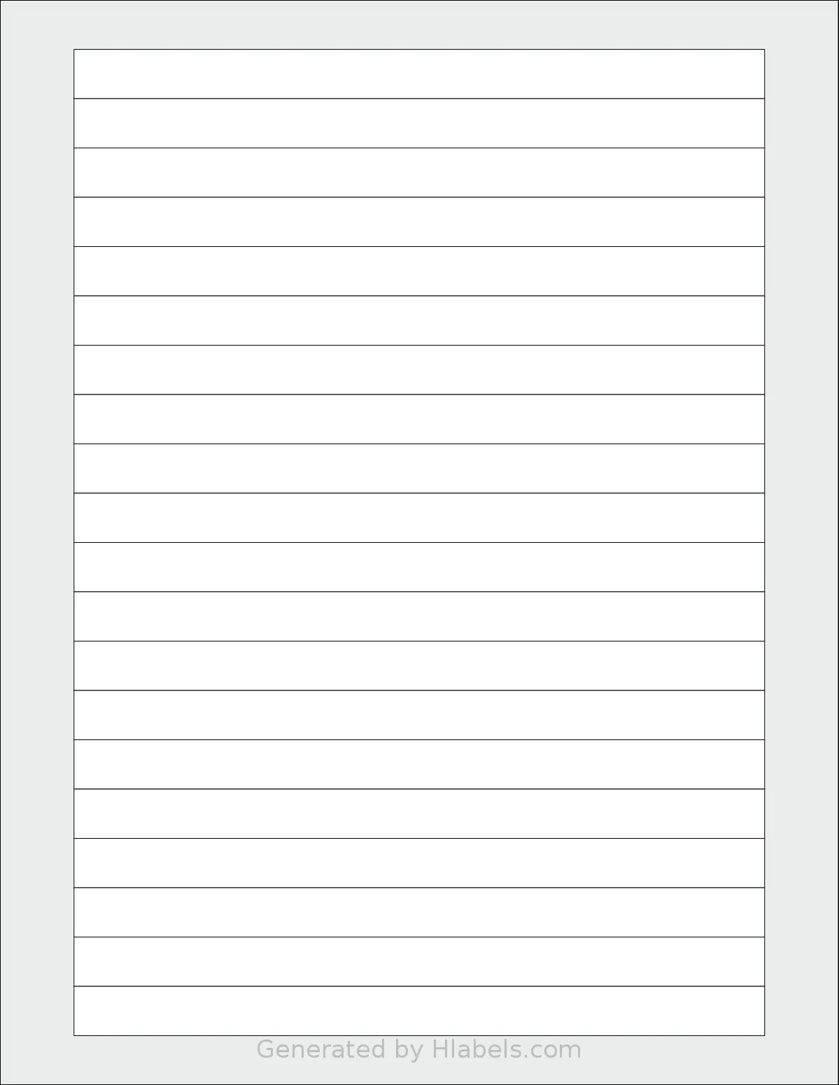SheetLabels® SL942 template with 20 rectangular 7 x 0.5 inch labels per sheet, on Letter-size adhesive blank label sheets.