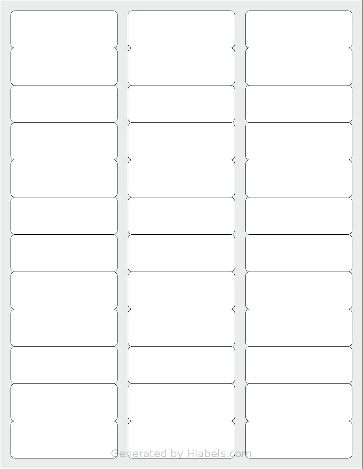 SheetLabels® SL958 template with 36 rectangular 2.5 x 0.875 inch labels per sheet, on Letter-size adhesive blank label sheets.