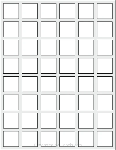 SheetLabels® SL969 template with 48 square 1.125 x 1.125 inch labels per sheet, on Letter-size adhesive blank label sheets.