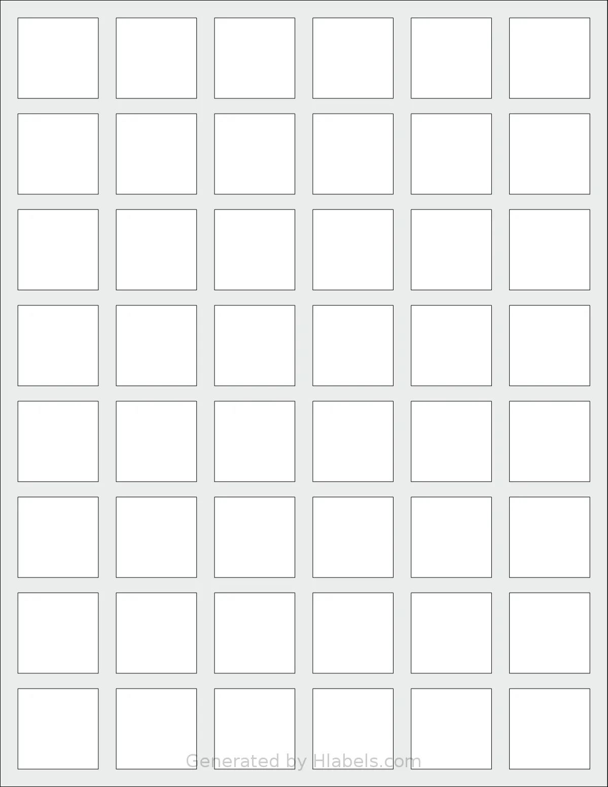SheetLabels® SL969 template with 48 square 1.125 x 1.125 inch labels per sheet, on Letter-size adhesive blank label sheets.