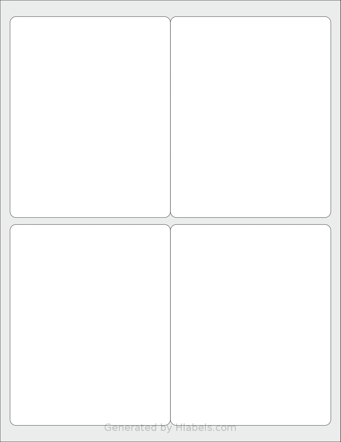 SheetLabels® SL973 template with 4 rectangular 4 x 5 inch labels per sheet, on Letter-size adhesive blank label sheets.