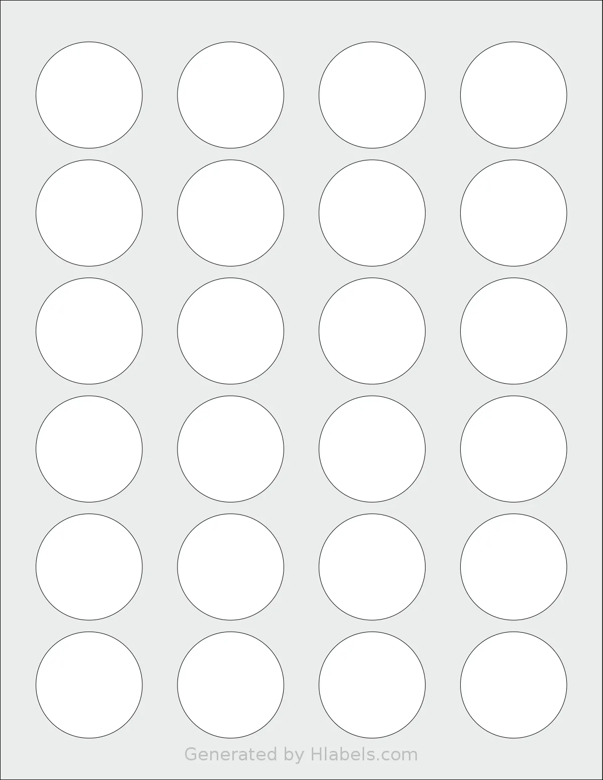 SheetLabels® SL976 template with 24 circle labels per sheet, each 1.5 inch in diameter, on Letter-size adhesive blank label sheets.