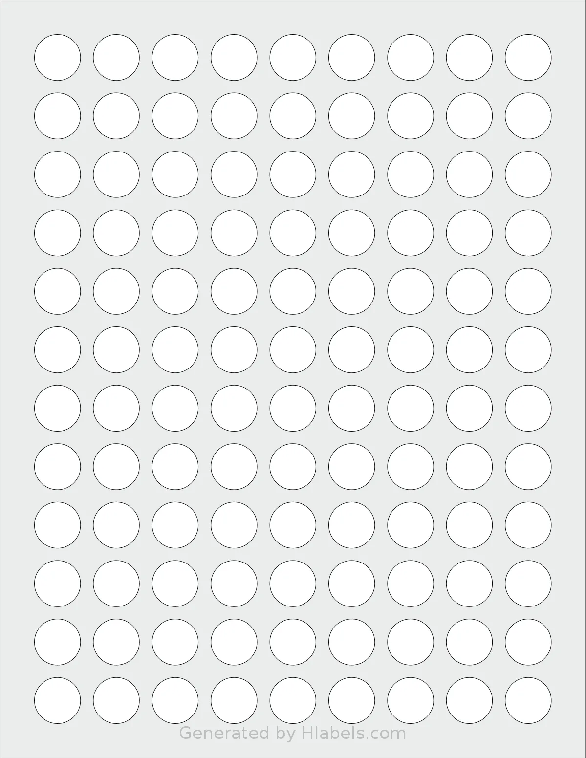 SheetLabels® SL977 template with 108 circle labels per sheet, each 0.669 inch in diameter, on Letter-size adhesive blank label sheets.
