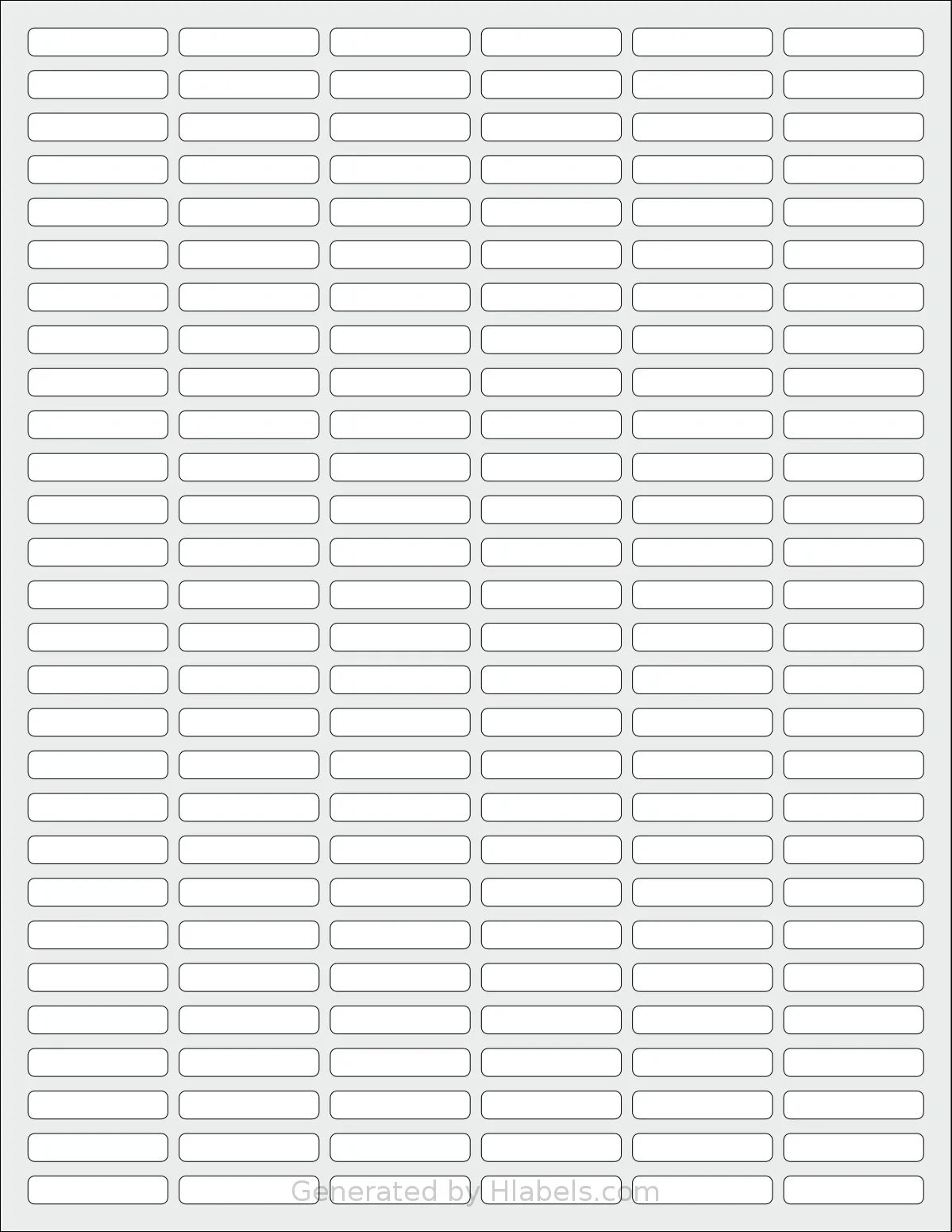 SheetLabels® SL987 template with 168 rectangular 1.25 x 0.25 inch labels per sheet, on Letter-size adhesive blank label sheets.