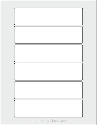 SheetLabels® SL989 template with 6 rectangular 6 x 1.5 inch labels per sheet, on Letter-size adhesive blank label sheets.