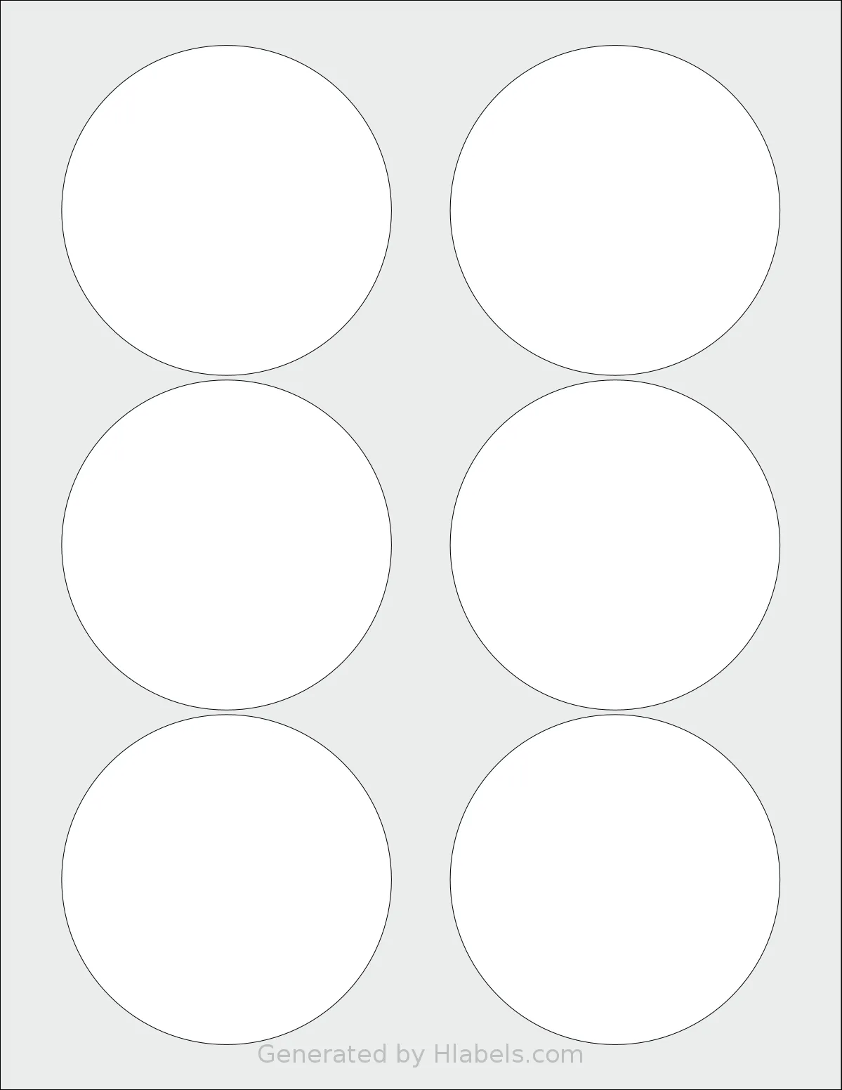 SheetLabels® SLS09 template with 6 circle labels per sheet, each 3.33 inch in diameter, on Letter-size adhesive blank label sheets.