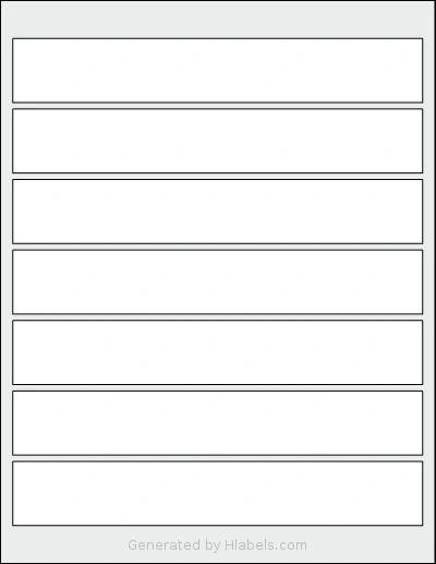 SheetLabels® Sl1331 template with 7 rectangular 8 x 1.25 inch labels per sheet, on Letter-size adhesive blank label sheets.