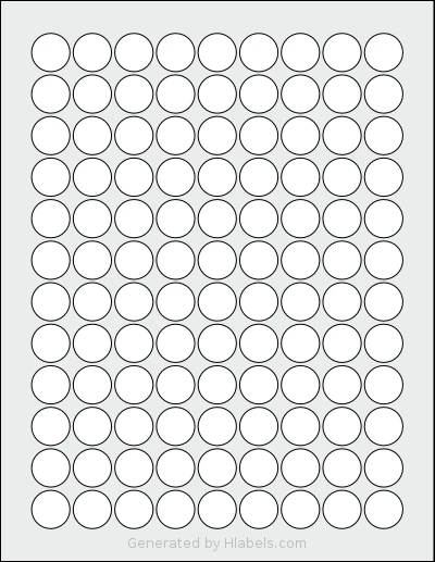 SpartanIndustrial® C001 template with 108 circle labels per sheet, each 0.75 inch in diameter, on Letter-size adhesive blank label sheets.