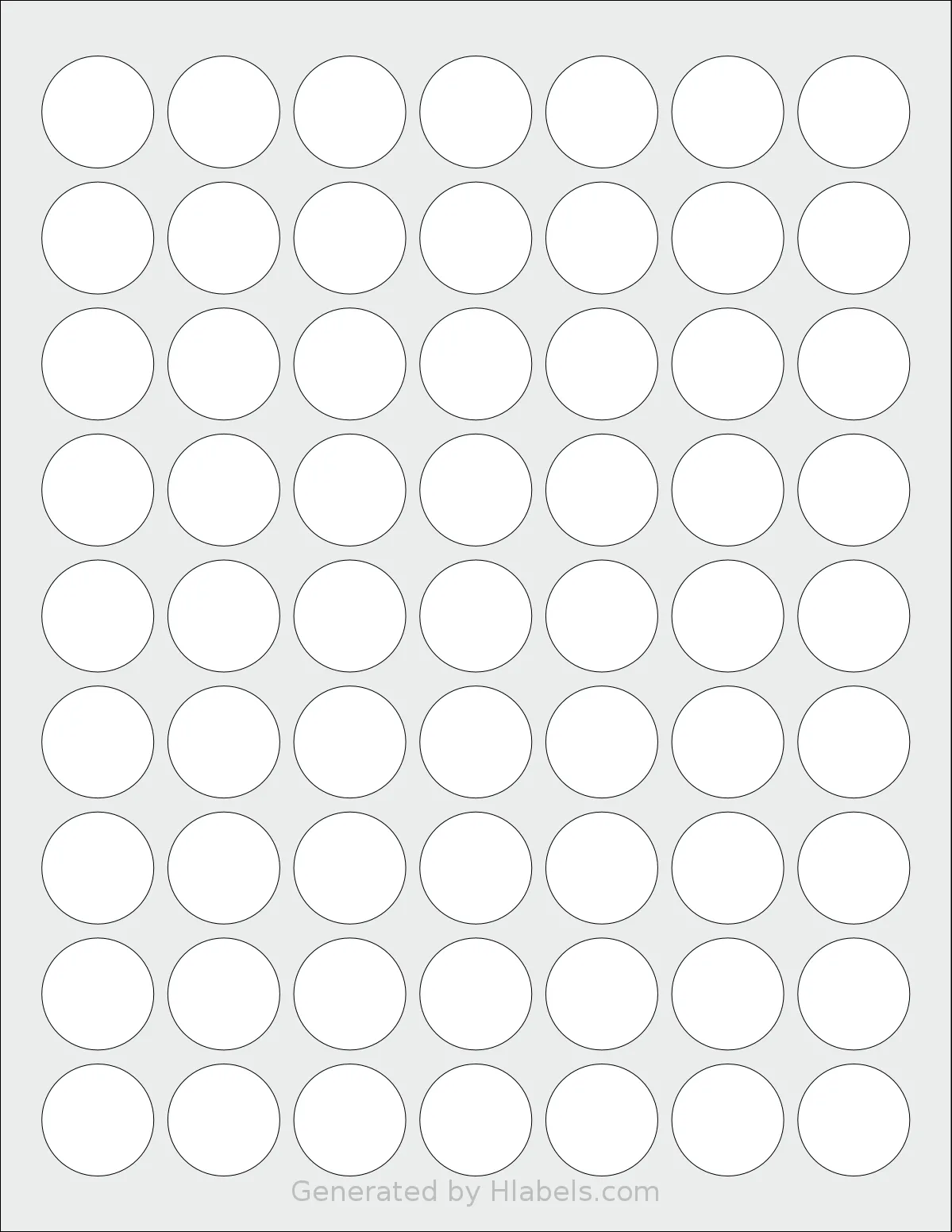 SpartanIndustrial® C002 template with 63 circle labels per sheet, each 1 inch in diameter, on Letter-size adhesive blank label sheets.