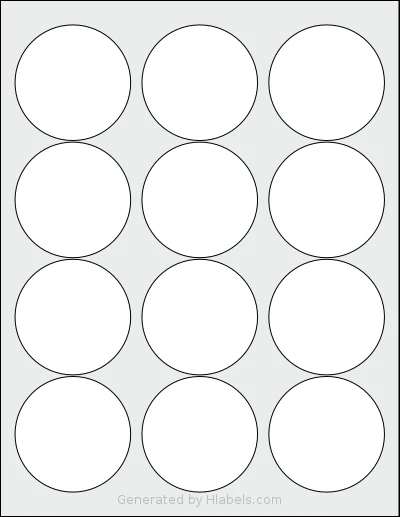 SpartanIndustrial® C005 template with 12 circle labels per sheet, each 2.46 inch in diameter, on Letter-size adhesive blank label sheets.