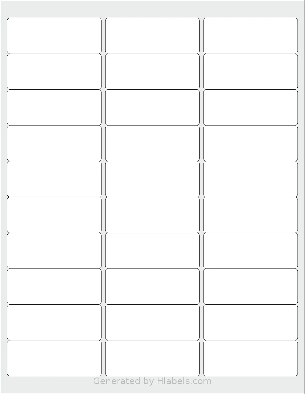 SpartanIndustrial® R007 template with 30 rectangular 2.625 x 1 inch labels per sheet, on Letter-size adhesive blank label sheets.