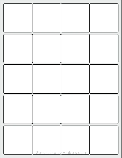 SpartanIndustrial® S002 template with 20 square 2 x 2 inch labels per sheet, on Letter-size adhesive blank label sheets.