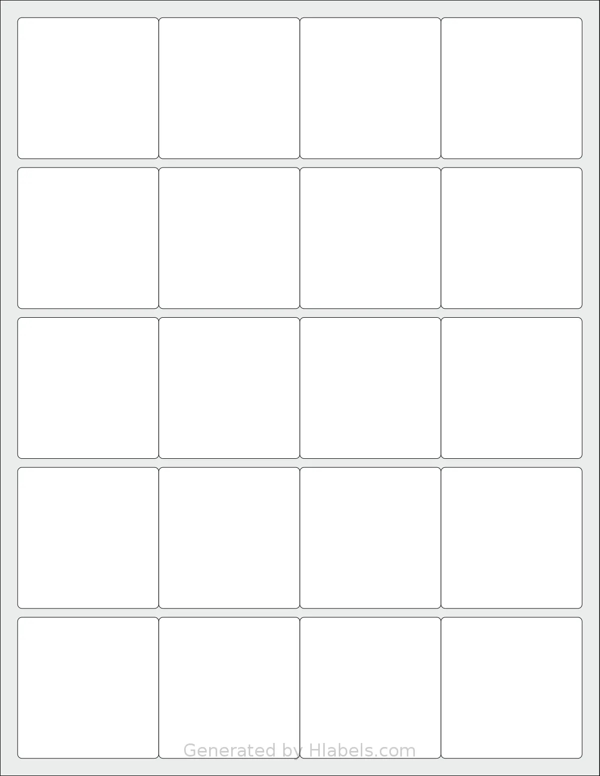 SpartanIndustrial® S002 template with 20 square 2 x 2 inch labels per sheet, on Letter-size adhesive blank label sheets.