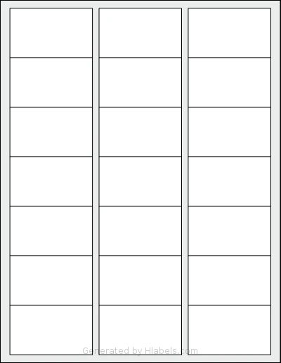 TownStix® US-21 template with 21 rectangular 2.5 x 1.5 inch labels per sheet, on Letter-size adhesive blank label sheets.