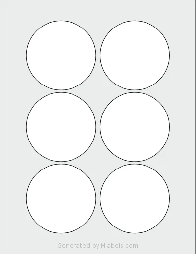 Uline® S-10417 template with 6 circle labels per sheet, each 3 inch in diameter, on Letter-size adhesive blank label sheets.