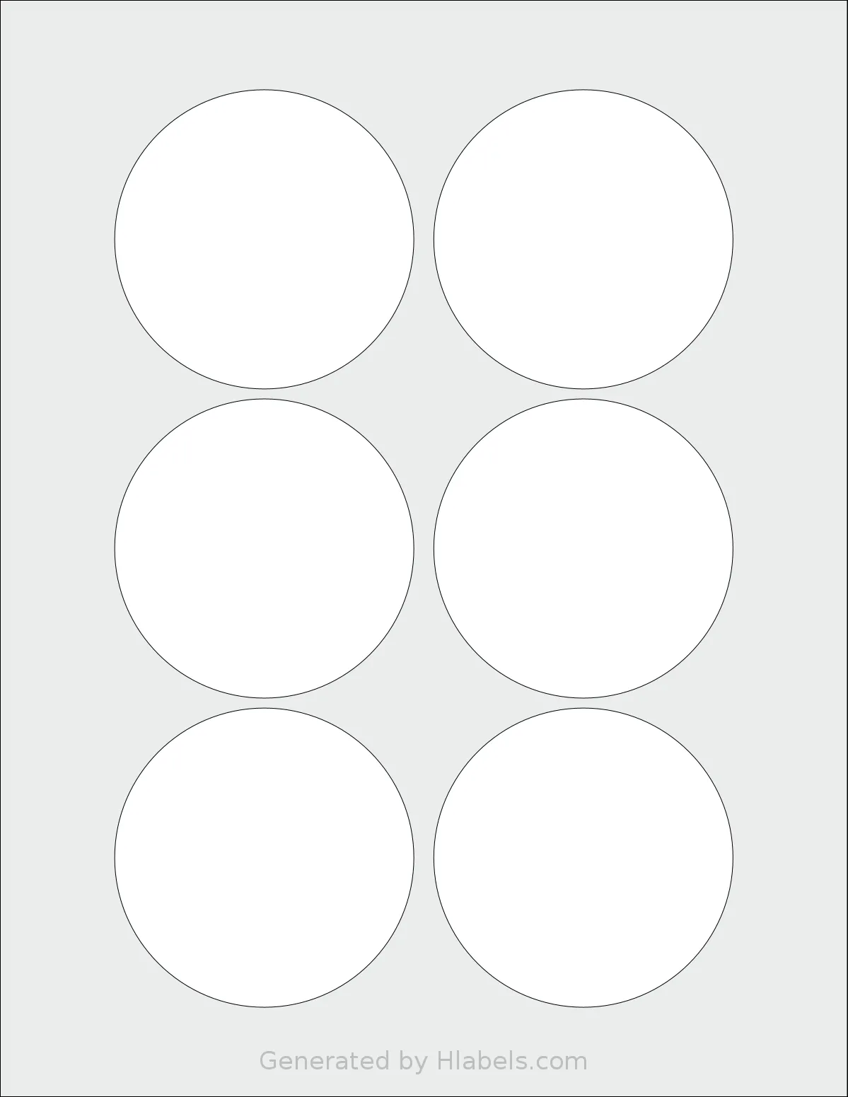 Uline® S-10417 template with 6 circle labels per sheet, each 3 inch in diameter, on Letter-size adhesive blank label sheets.