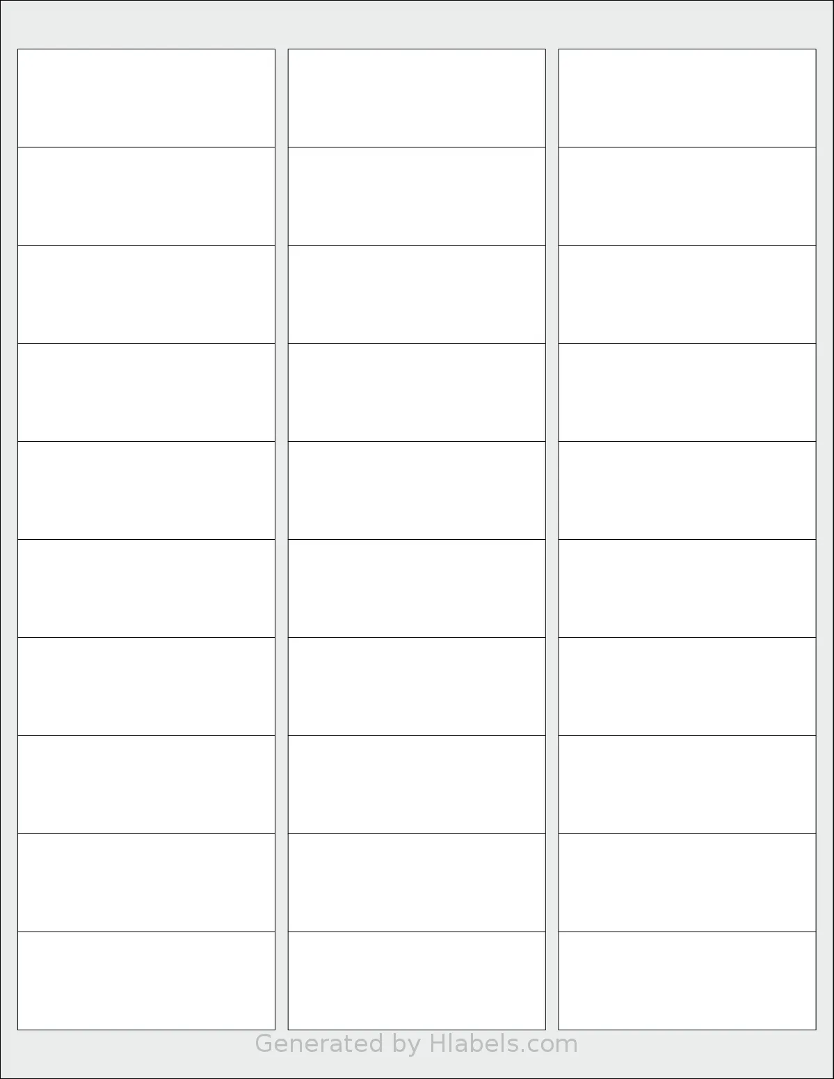 Uline® S-10420 template with 30 rectangular 2.625 x 1 inch labels per sheet, on Letter-size adhesive blank label sheets.
