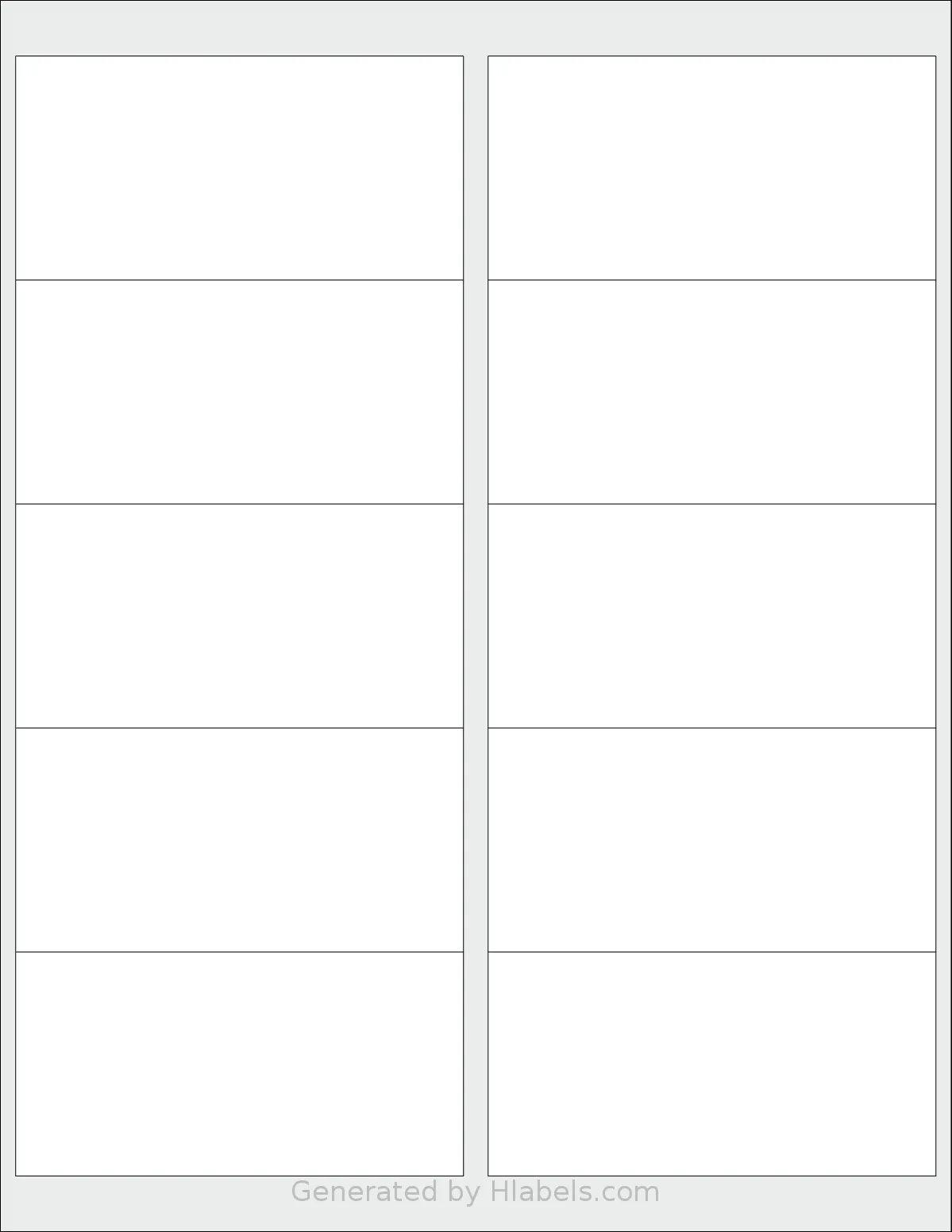 Uline® S-10421 template with 10 rectangular 4 x 2 inch labels per sheet, on Letter-size adhesive blank label sheets.