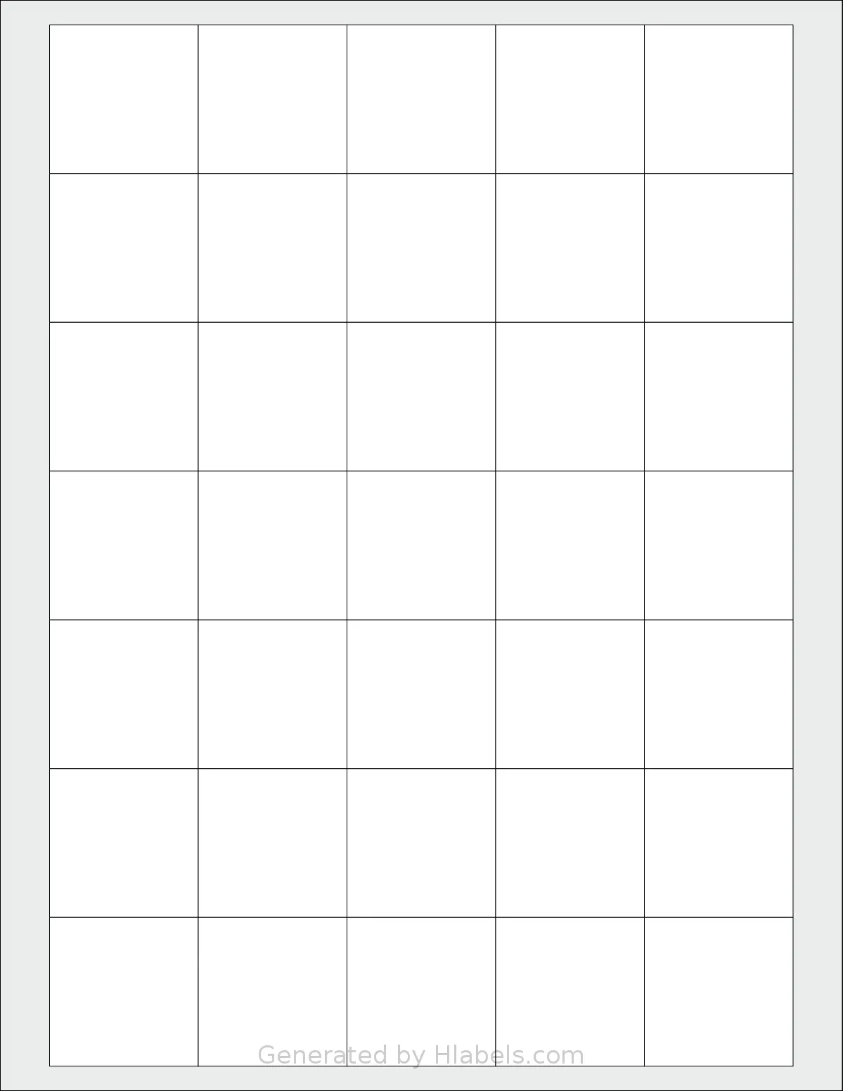 Uline® S-16990 template with 35 square 1.5 x 1.5 inch labels per sheet, on Letter-size adhesive blank label sheets.