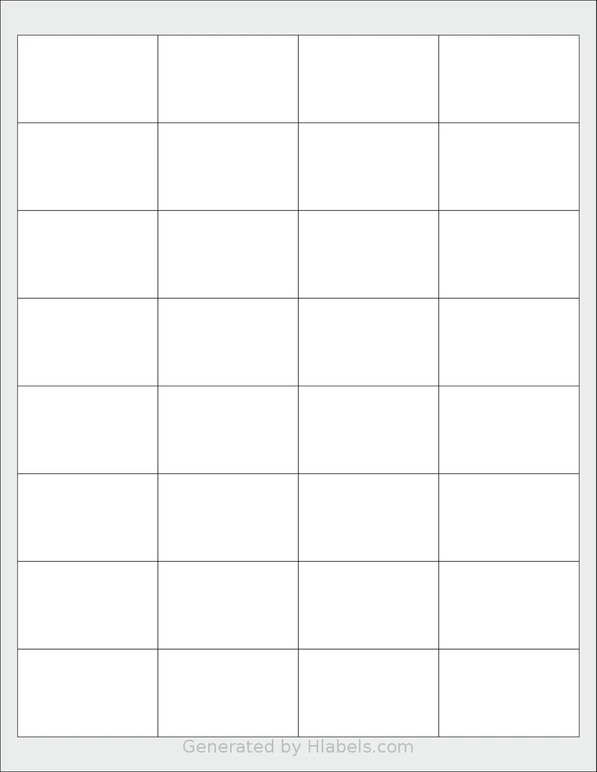 Uline® S-16991 template with 32 rectangular 2 x 1.25 inch labels per sheet, on Letter-size adhesive blank label sheets.