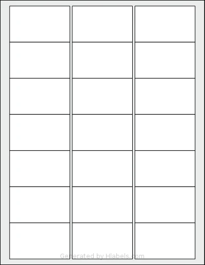 Uline® S-19344 template with 21 rectangular 2.5 x 1.5 inch labels per sheet, on Letter-size adhesive blank label sheets.