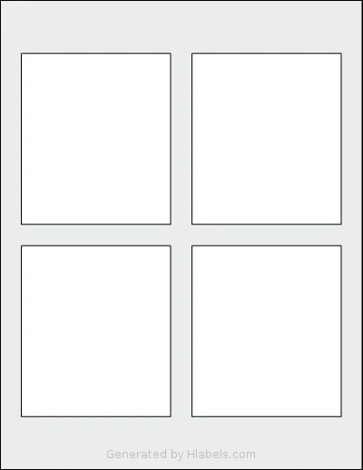 Uline® S-19596 template with 4 rectangular 3.5 x 4 inch labels per sheet, on Letter-size adhesive blank label sheets.