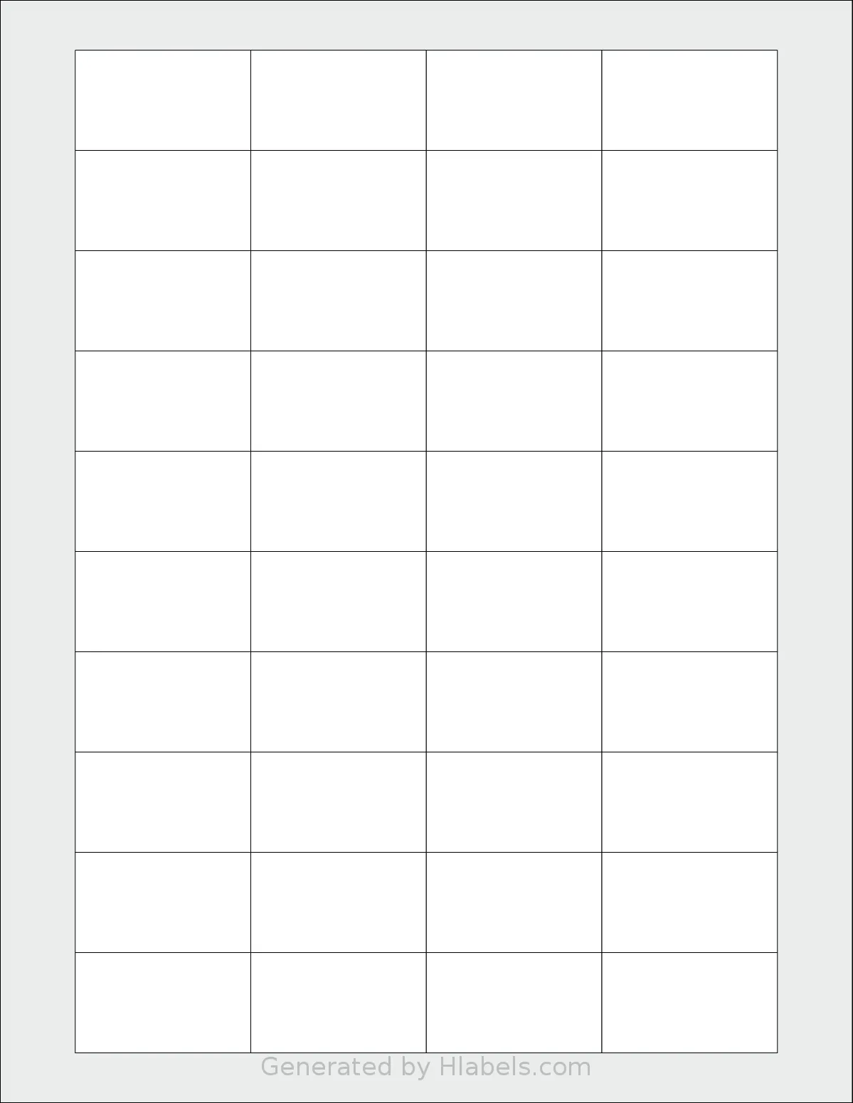 Uline® S-20132 template with 40 rectangular 1.75 x 1 inch labels per sheet, on Letter-size adhesive blank label sheets.